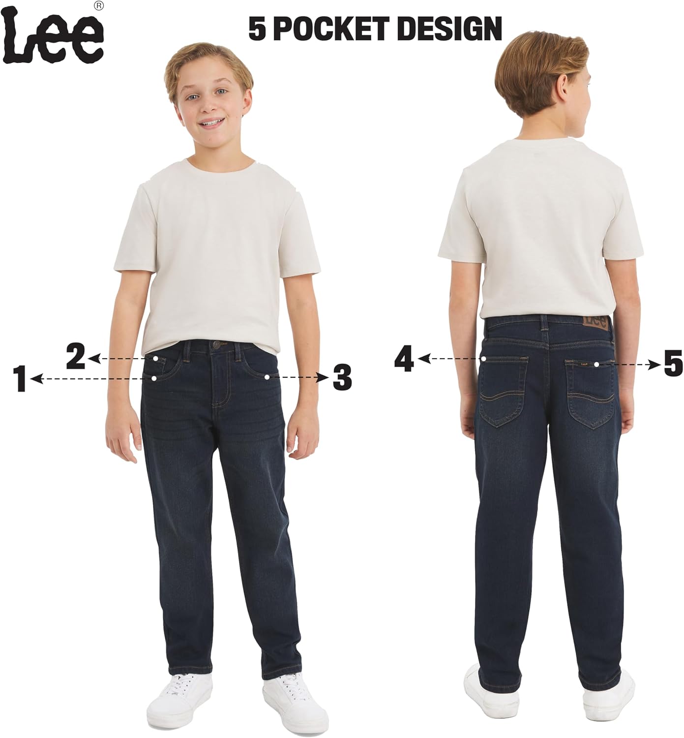 Lee Boys' 5 Pocket Straight Fit Stretch Waist Denim Jeans