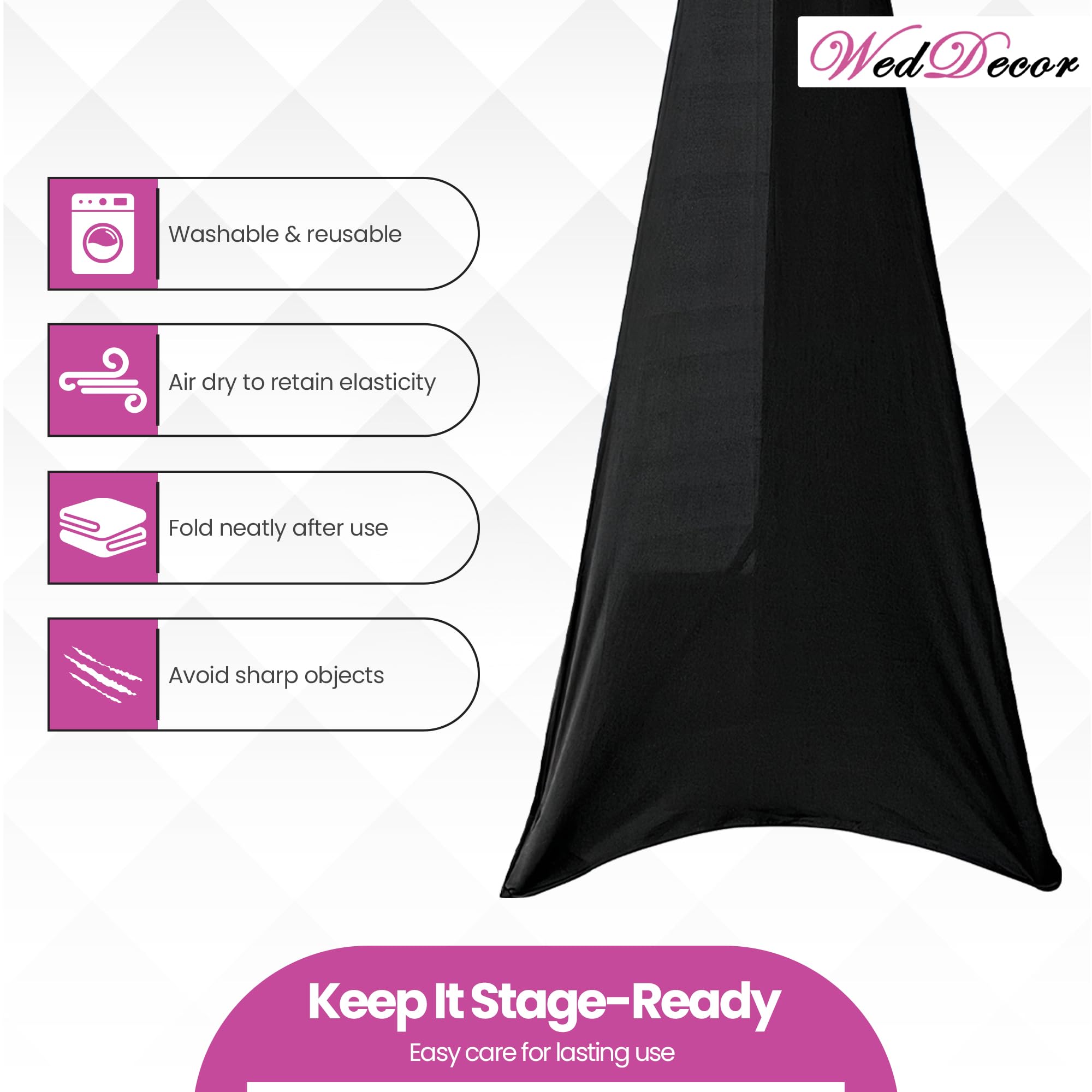 WedDecor Cubierta de soporte para altavoz de DJ con trípode elástico de una sola cara para bodas, banquetes, cumpleaños, recepción, fiestas, eventos especiales, lavable, 10 unidades