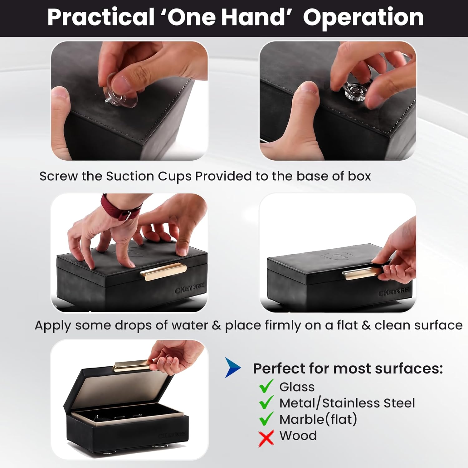 CKEYURE Key Box | Faraday Box for Car Keys | Car Key Signal Blocker Box | RFID Key Box | Key Holder | Key Safe | Signal blocking key box for car security | One Hand Operation (Black)