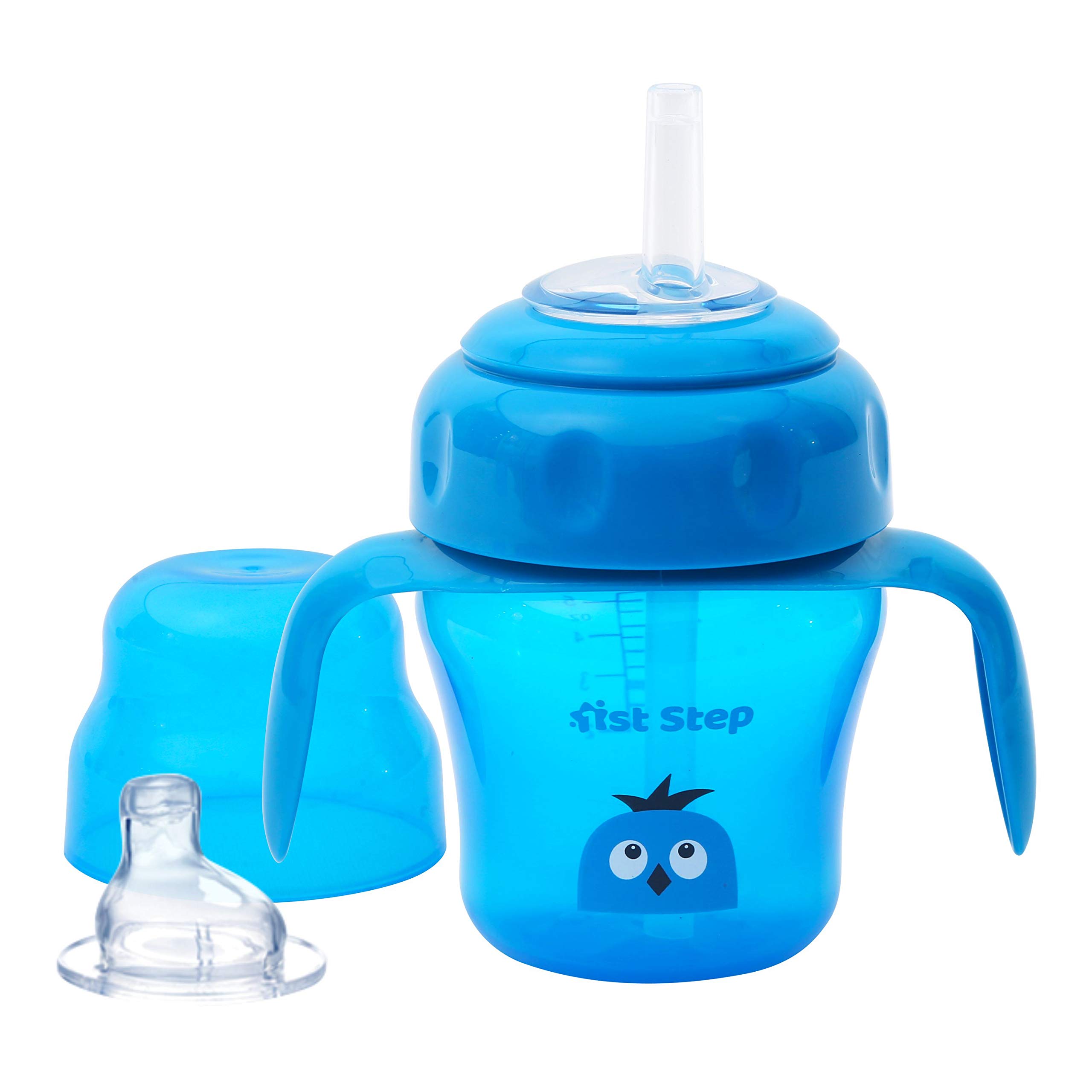 1ST STEP 150ml Birdie BPA Free Non-Spill Interchangeable Sipper/Sippy Cup with Soft Silicone Spout and Straw (Blue)