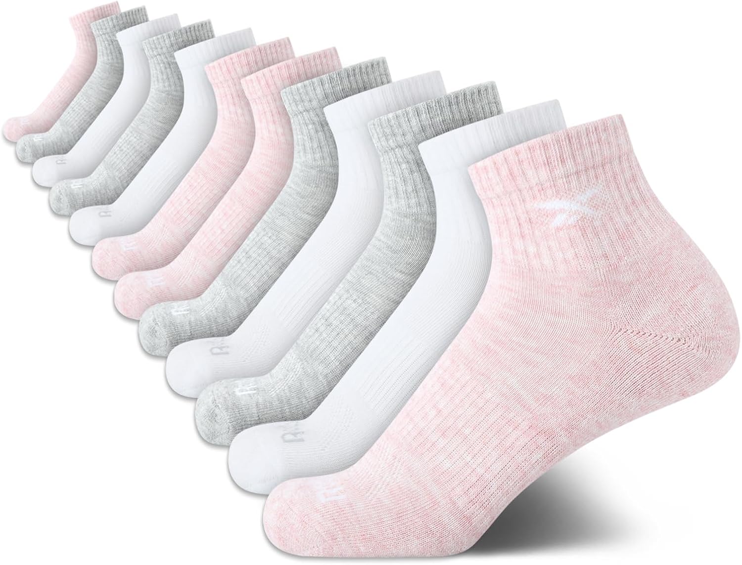 Reebok Women's Quarter Crew Socks - 12 Pack Performance Cushion Comfort Crew Socks - Athletic Socks for Women (4-10)