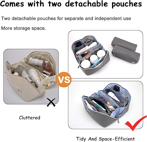 Miniatura 5 de Bolsa de maquillaje organizadora de viaje para cosméticos juego de 3 bolsas de aseo de gran capacidad para mujeres, bolsa de maquillaje portátil con