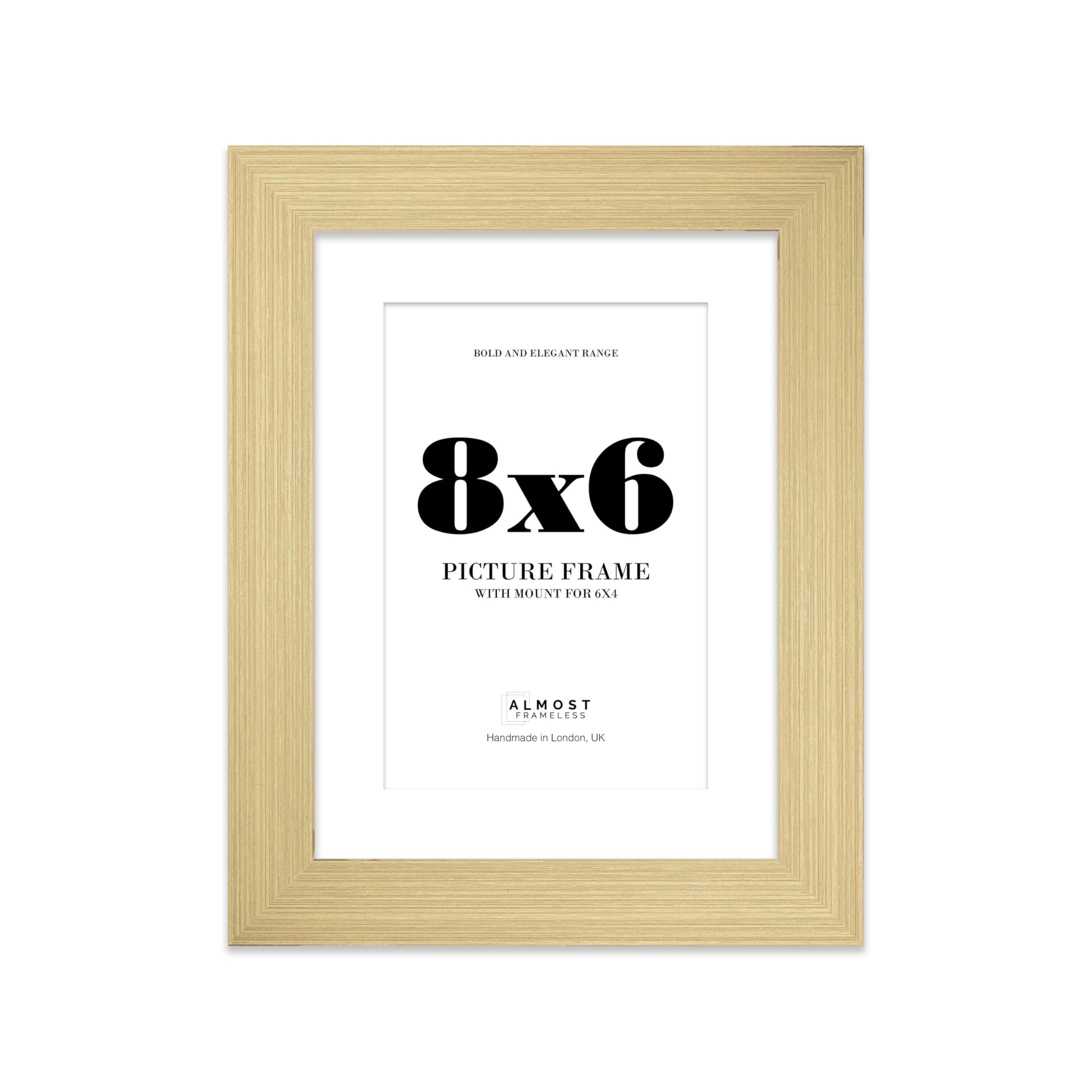 8x6" Gold Frame With Mount for 6x4" Pictures 28mm Edge Portrait and Landscape Display with Wall Hooks and Kickstand, 1 Pack