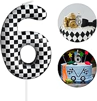 Vista 28 de Vela Temática de Coches de Carreras para Cumpleaños Número 2 Vela a Cuadros para Decoración de Fiesta de Cumpleaños Adorno de Tarta para Decoración
