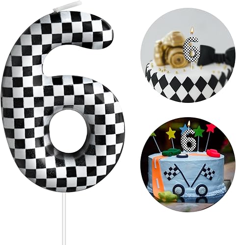 Miniatura 28 de Vela Temática de Coches de Carreras para Cumpleaños Número 2 Vela a Cuadros para Decoración de Fiesta de Cumpleaños Adorno de Tarta para Decoración