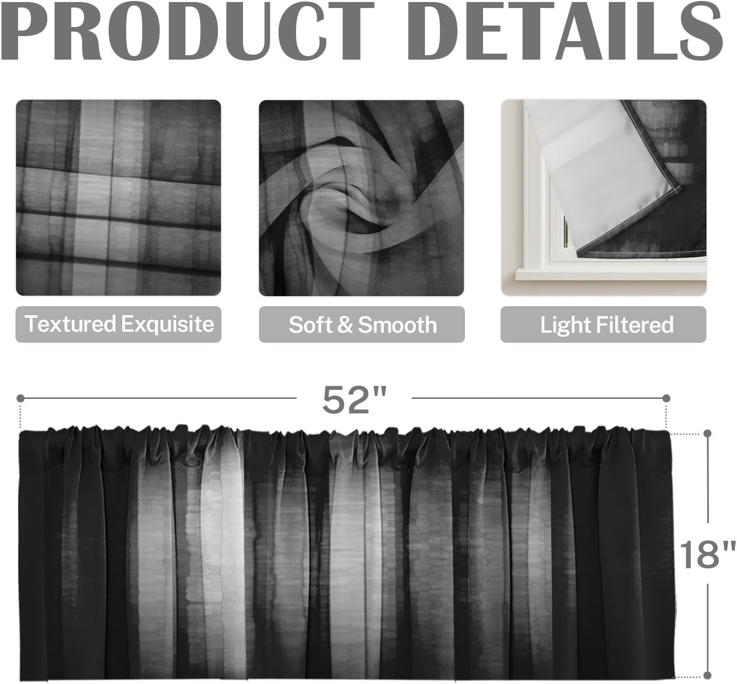 Emvency Valances for Windows, 8 Pack, 52x18 Inch, Abstract Striped