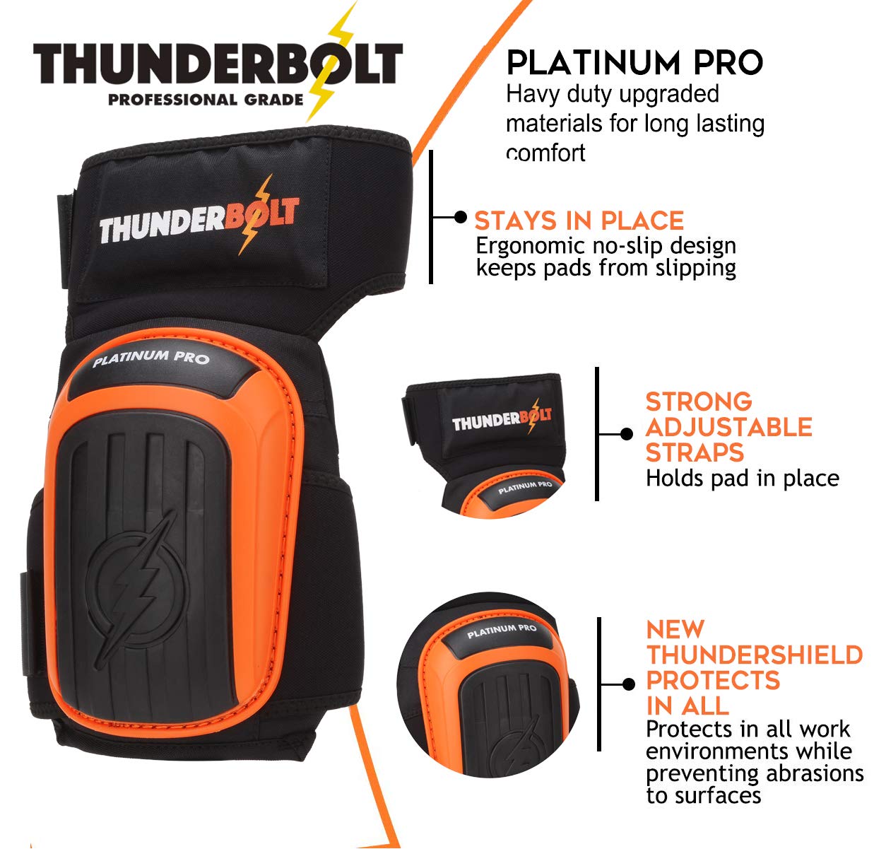 Thunderbolt Genouillère Travail, Genouillères Professionnelles de Coussin de Gel - Genouillere Travaux Bricolage Sol - Protection Genoux Travail Jardinage - Genouillère Carreleur - Knee Pads
