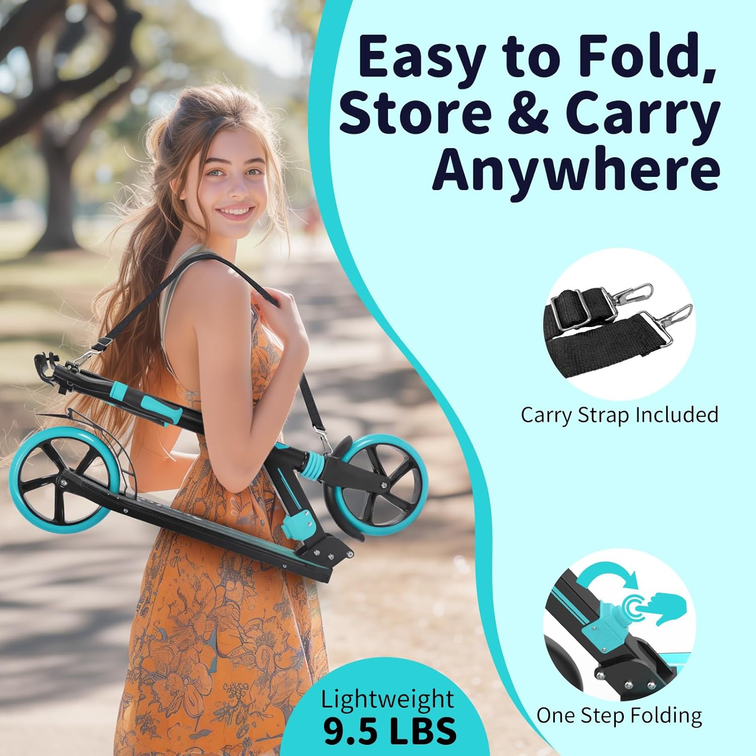 Person carrying folded BELEEV V8 scooter with strap