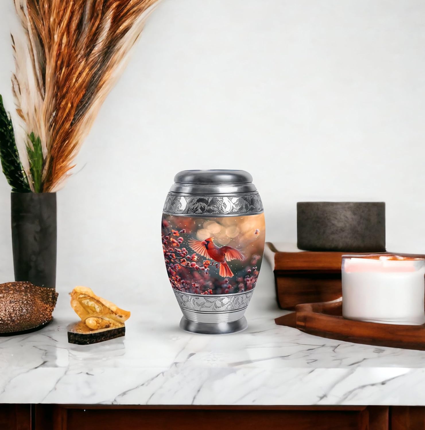 Cardinal Bird Urn, 3 Inch Gray Cremation Urn for Human Ashes, Adult and Pet Keepsake, Small
