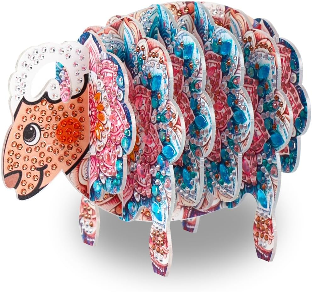 LSQFS Sheep Diamond Art Coaster Set, Diamond Painting Kits for Adults