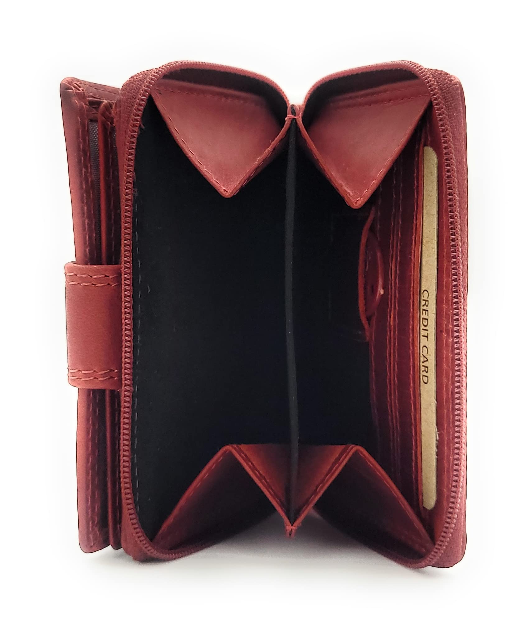 Jockey Club - Monedero pequeño Tarjetero Cartera de piel auténtica para mujer con protección RFID, rojo, small, Retro