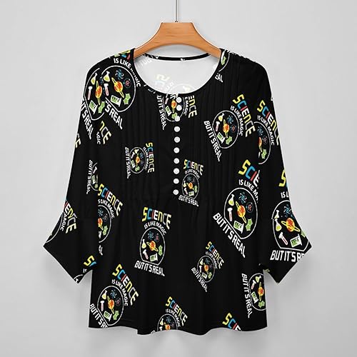 Miniatura 4 de Science Like Magic Women's Ruffle 34 Sleeve Shirt Casual V Neck Button Loose Blouse Tops