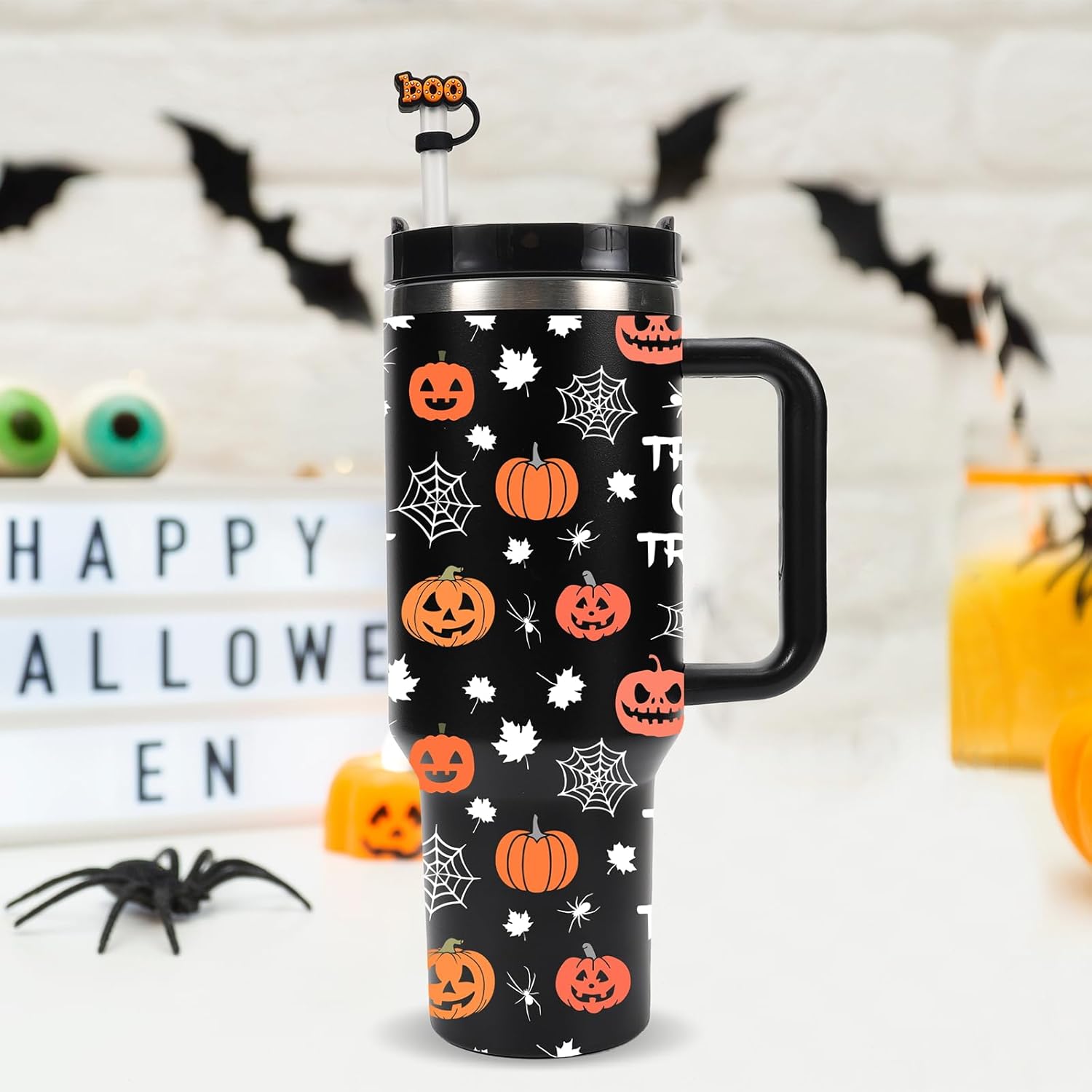 Christmas Halloween Straw Covers Cap Compatible with Stanley Cup 30 40 oz, 4PCS Silicone Reusable Drinking Straw Topper Including 4 styles, Funny Party Straw Cover for Stanley. (Halloween Boo Set) - Image 4