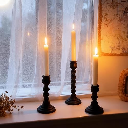 Miniatura 3 de Candlestick Holders, 3 Pcs Rustic Black Candle Holder for Pillar Candles, 100% Solid Wood Decorative Candle Holders Distressed Wooden Farmhouse