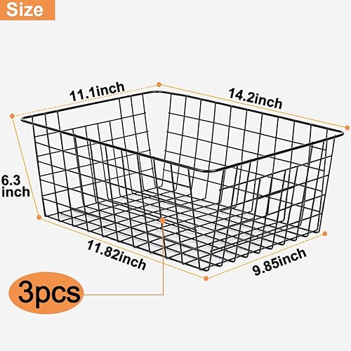 Miniatura 2 de LOSYHU Paquete de 3 cestas grandes de alambre de metal, 14.2 x 11.1 x 6.3 pulgadas, cestas de despensa doméstica, cestas de almacenamiento de