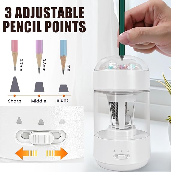 Electric Pencil Sharpener(6-8mm), Fully Automatic Colored Pencil Sharpener for Kids with Auto in & Out Rechargeable Sharpener for Classroom//Office/Home Kids Gift