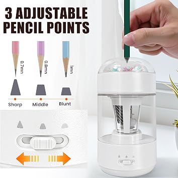 Electric Pencil Sharpener(6-8mm), Fully Automatic Colored Pencil Sharpener for Kids with Auto in & Out Rechargeable Sharpener for Classroom//Office/Home Kids Gift