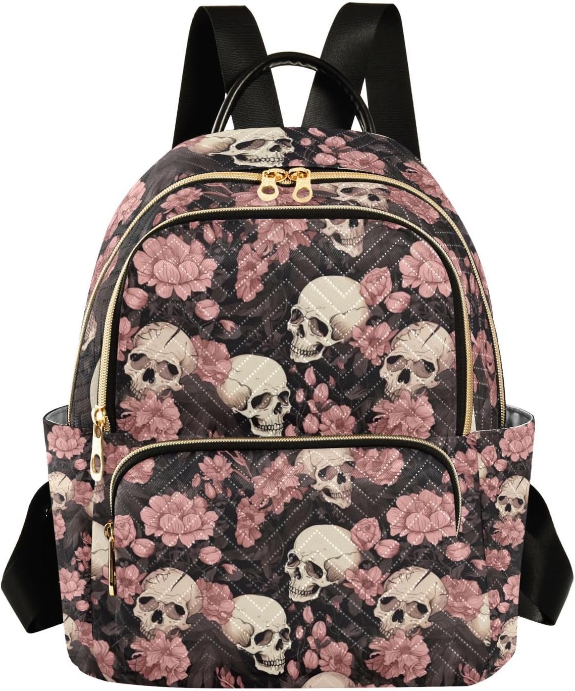 ALAZA Skeleton Skull Pink Flowers Mini Backpack Purse for Women Travel Bag Lightweight Shoulder Bag Fashion Daypack