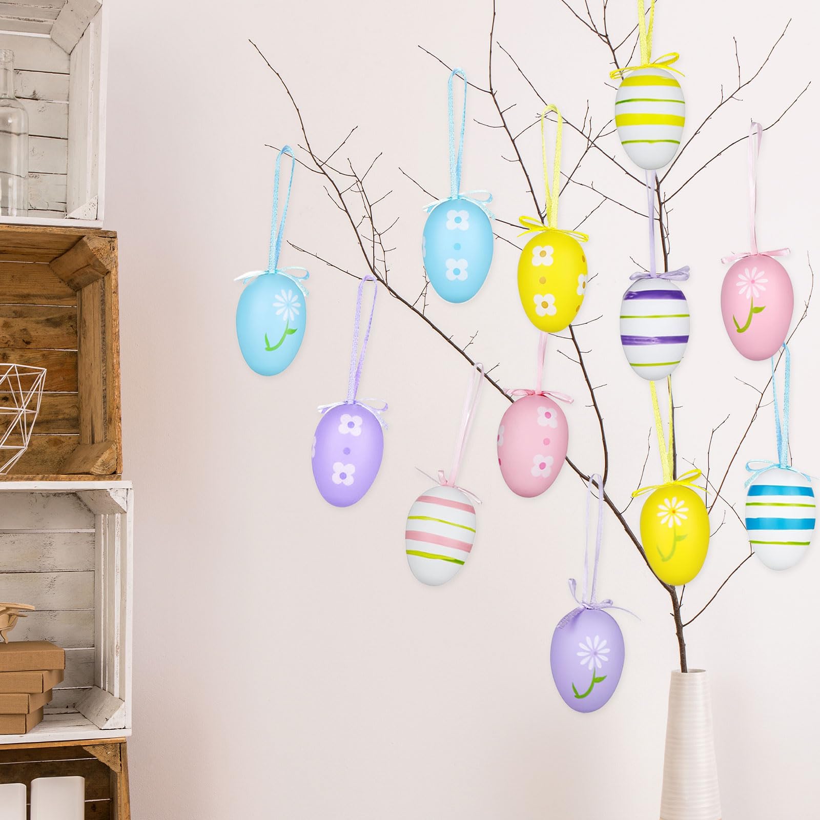 XQMMGO Pack of 12 Easter Eggs, Plastic Easter Eggs, Easter Eggs for Hanging, Easter Eggs, Easter Eggs Decoration, Easter Eggs for Indoor and Outdoor Use, Easter Decoration with Great Easter Motifs (B) - Image 3