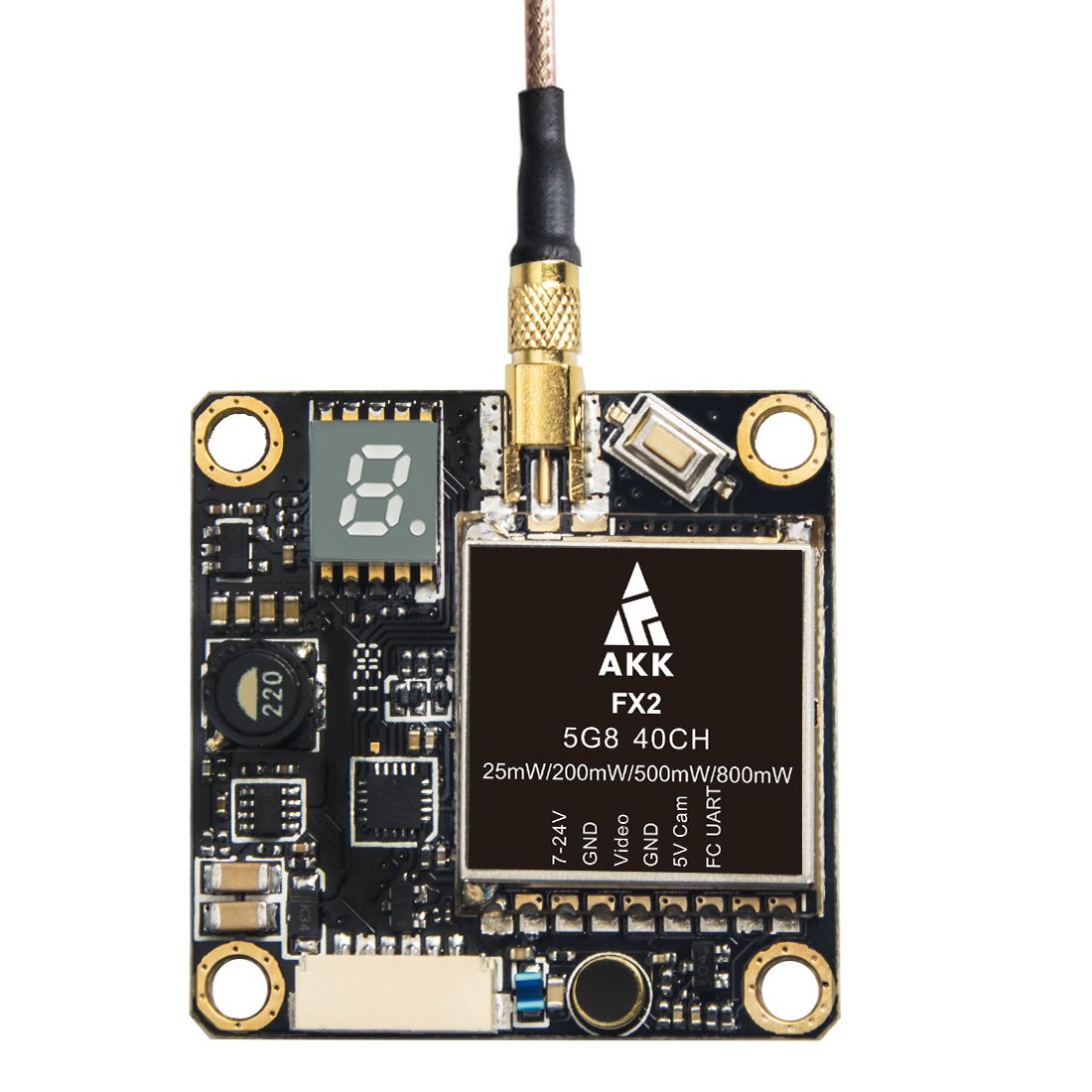 FX2-R 5.8Ghz FPV VTX 25mW/200mW/500mW/800mW with MMCX to RP-SMA Support OSD Configuring via Betaflight Flight Control Board