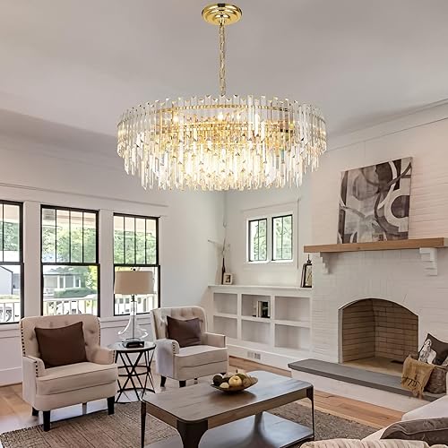 Miniatura 7 de Aheylity Candelabro de cristal dorado moderno lámparas de techo colgantes para comedores sala de estar entrada gota de lluvia colgante redondo 3937