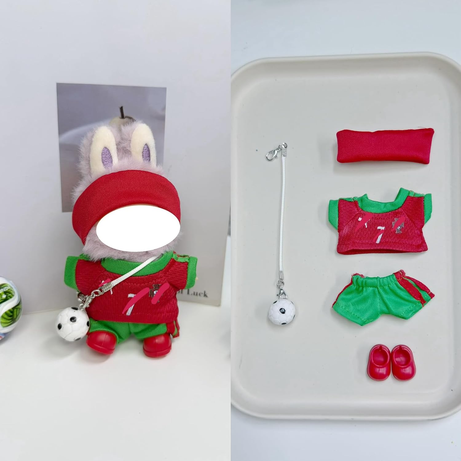 Soccer Jersey Doll Clothes for 10-12cm Plush Dolls,5 pcs Set Mini Football Uniform Outfit for 4 Inch Stuffed Animal,Soccer Star Inspired Sports Costume,Collectible Doll Accessories(Portugal 7 Red)