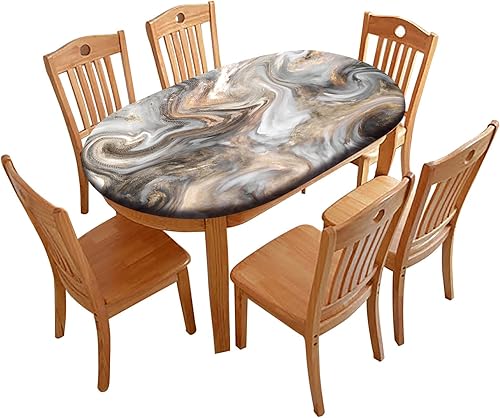 Miniatura 1 de Mantel ajustable ovalado de mármol, textura retro marmoleado con bordes elásticos, resistentes a las arrugas, para cocina, comedor, fiesta,