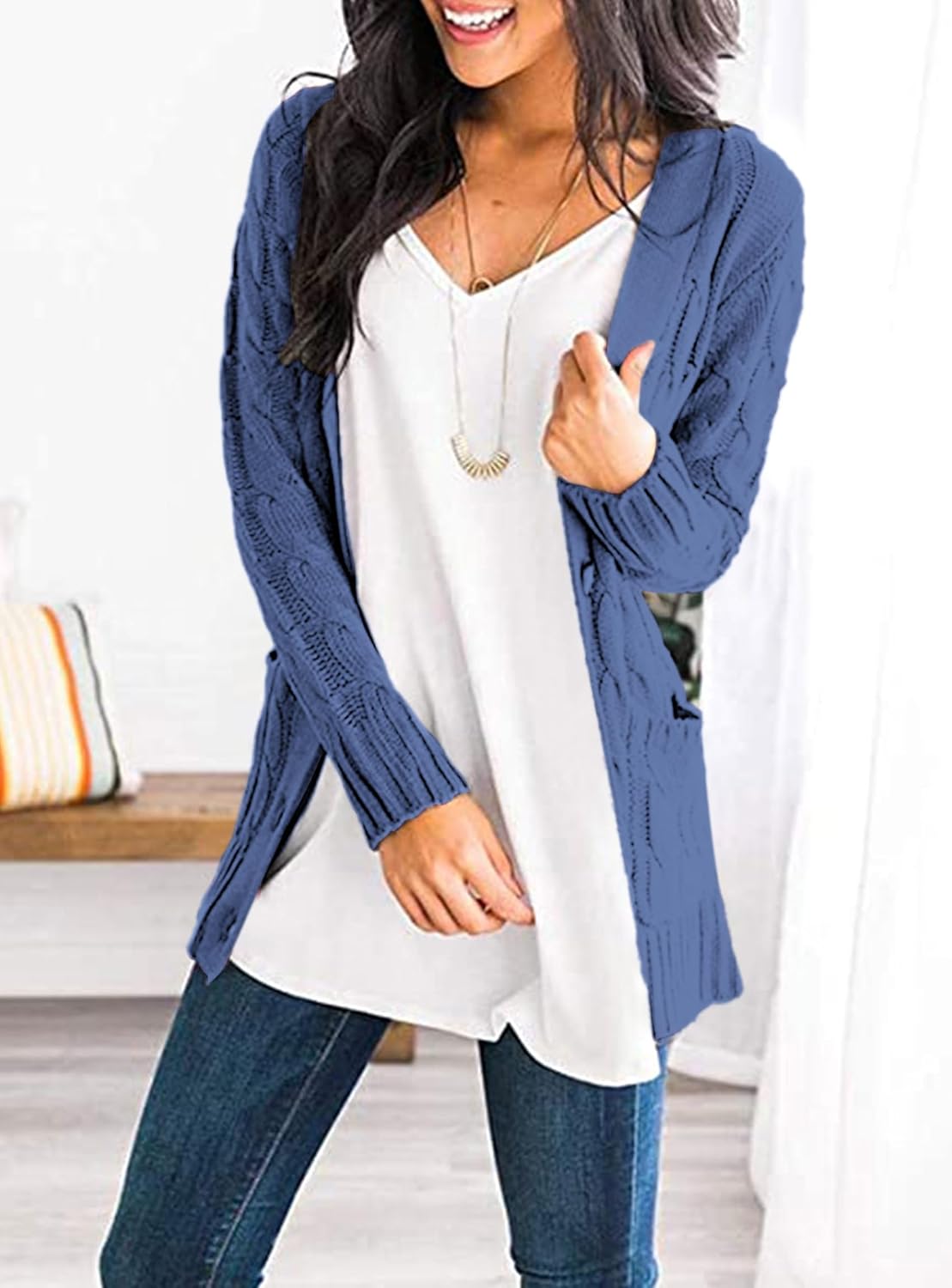 PRETTYGARDEN Women's Open Front Cardigan Sweaters Fall Fashion Button Down Cable Knit Chunky Winter Clothing Outerwear Coats - Image 3