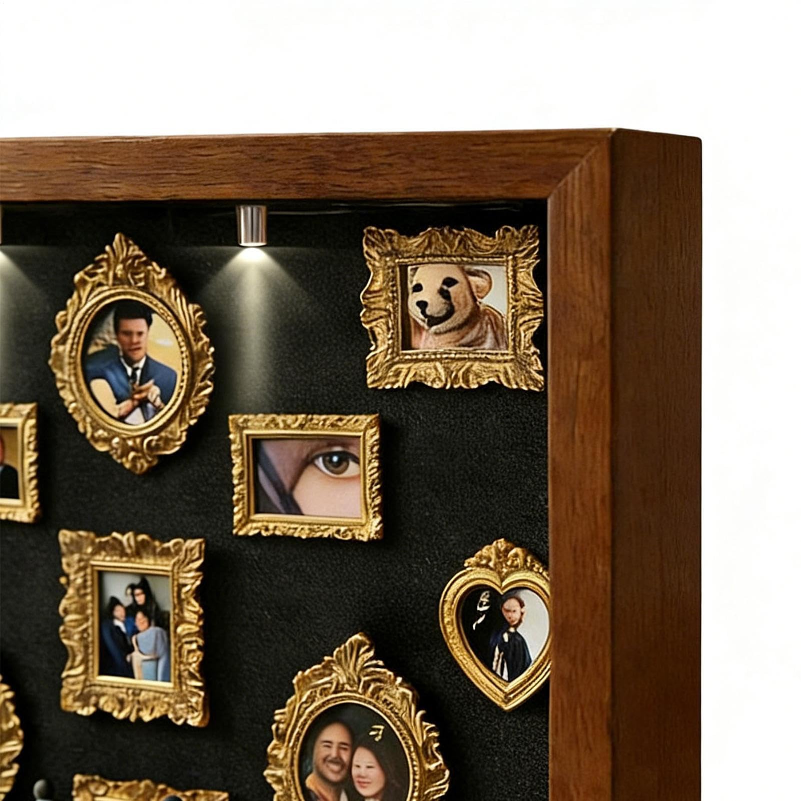 Museum Of Us fai-da-te, scatola con silhouette mini museo, vetrina con cornice personalizzata illuminata con cornice con 11 mini cornici dorate e 8 figurine