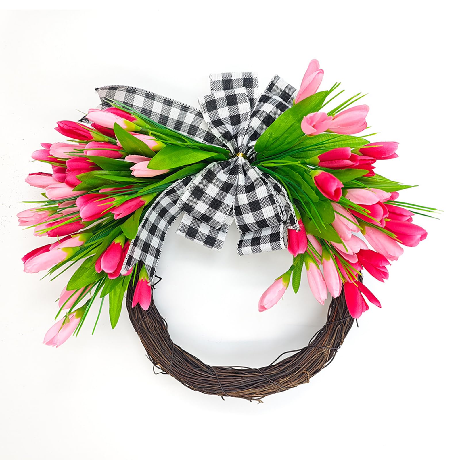 Welcome Sign Artificial Tulips Wreath Festival Front Door Accent Realistic and Charm Spring Wreath 40cm Diameter Simulated