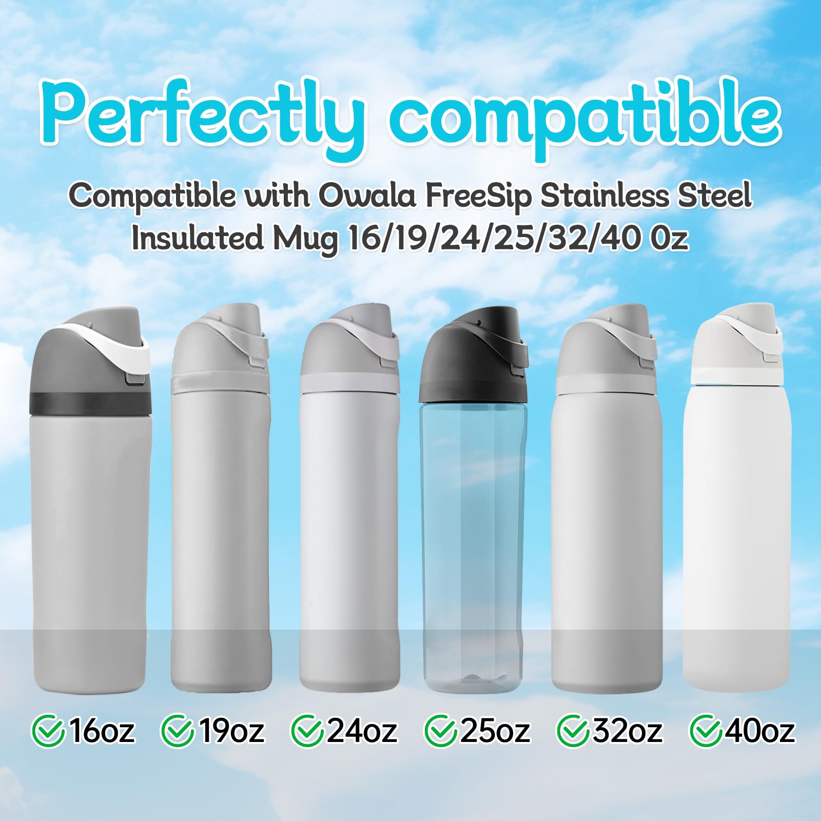 2pz Guarnizioni di Tenuta Bottiglie e 2pz Tappi di Ricambio Tappi per Owala Freesip 32/40oz, Accessori Tenuta in Silicone Senza BPA per Owala Freesip 16/19/24/32/40oz