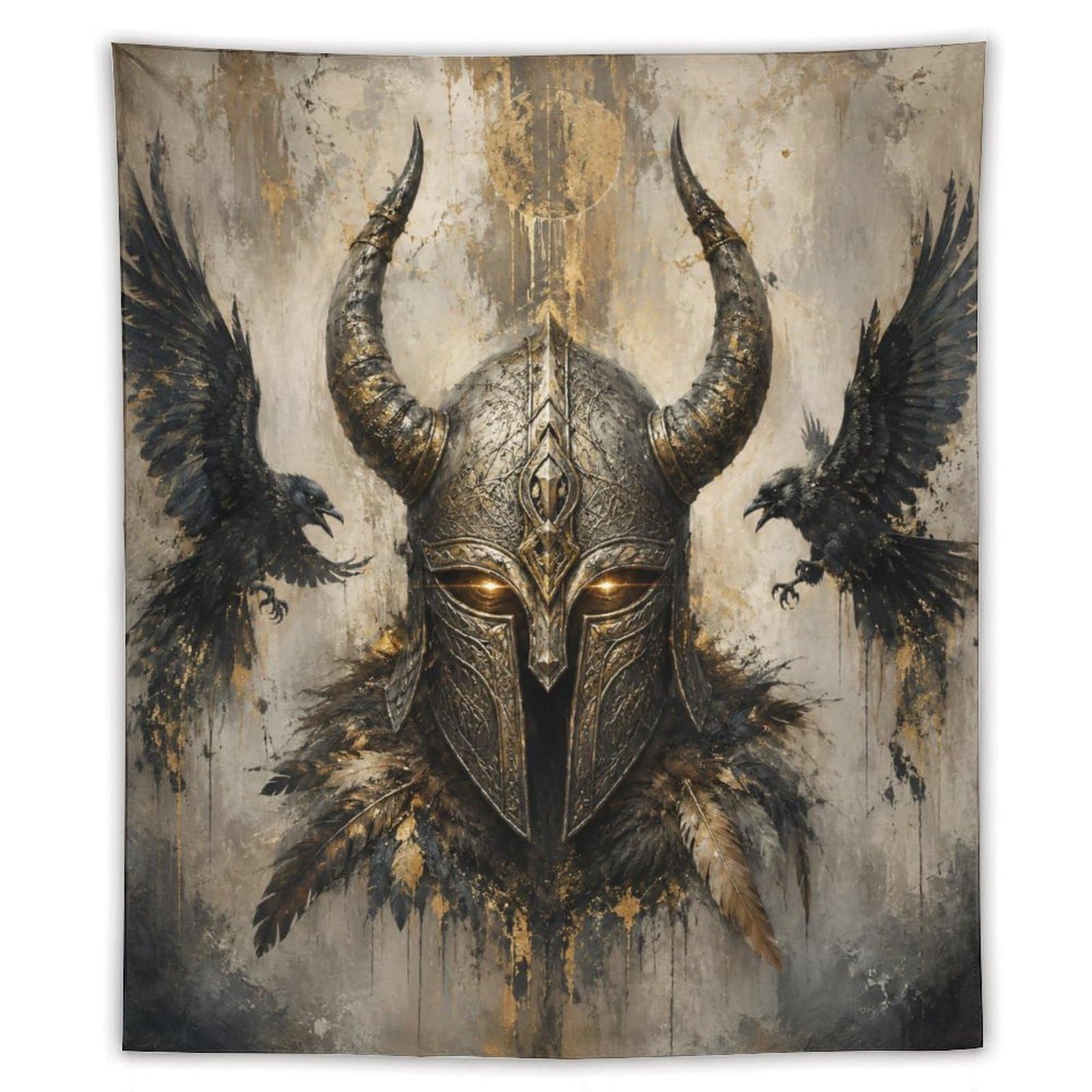 W7C8U2X3 Viking Helmet Black Ravens Wall Tapestry, Oil Painting, Bed