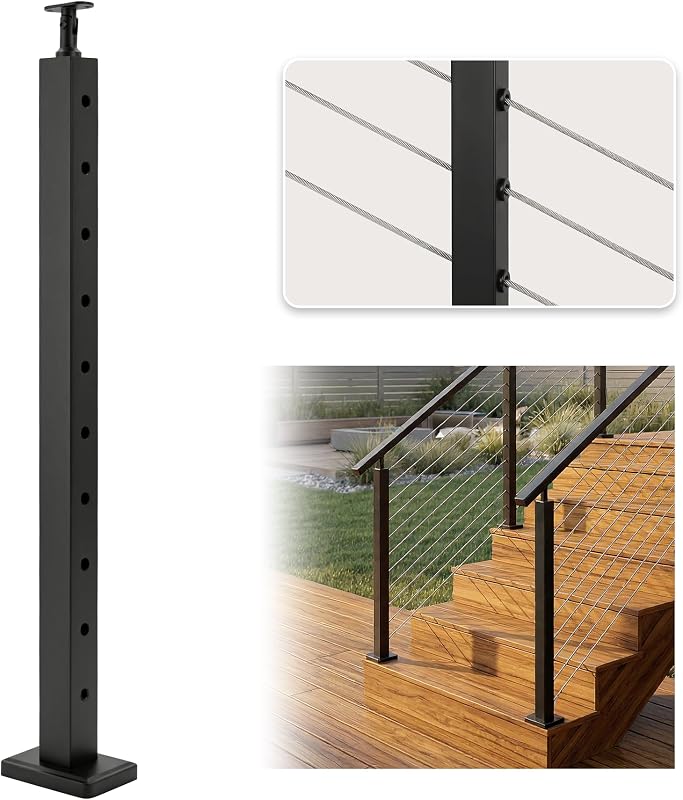 Sidasu 36IN Cable Railing Stair Post 30°Angled | Stainless Steel Anti-Corrosion Stair Drilled Cable Railing Post for Stair Cable Railing System, Matte Black Finish