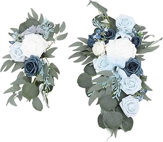 Wedding Welcome Signs Decoration, Lifelike Decorative and PE Artificial Wedding Arch Flowers 2pcs for Indoors for Bohemian Wedding (Light Blue)