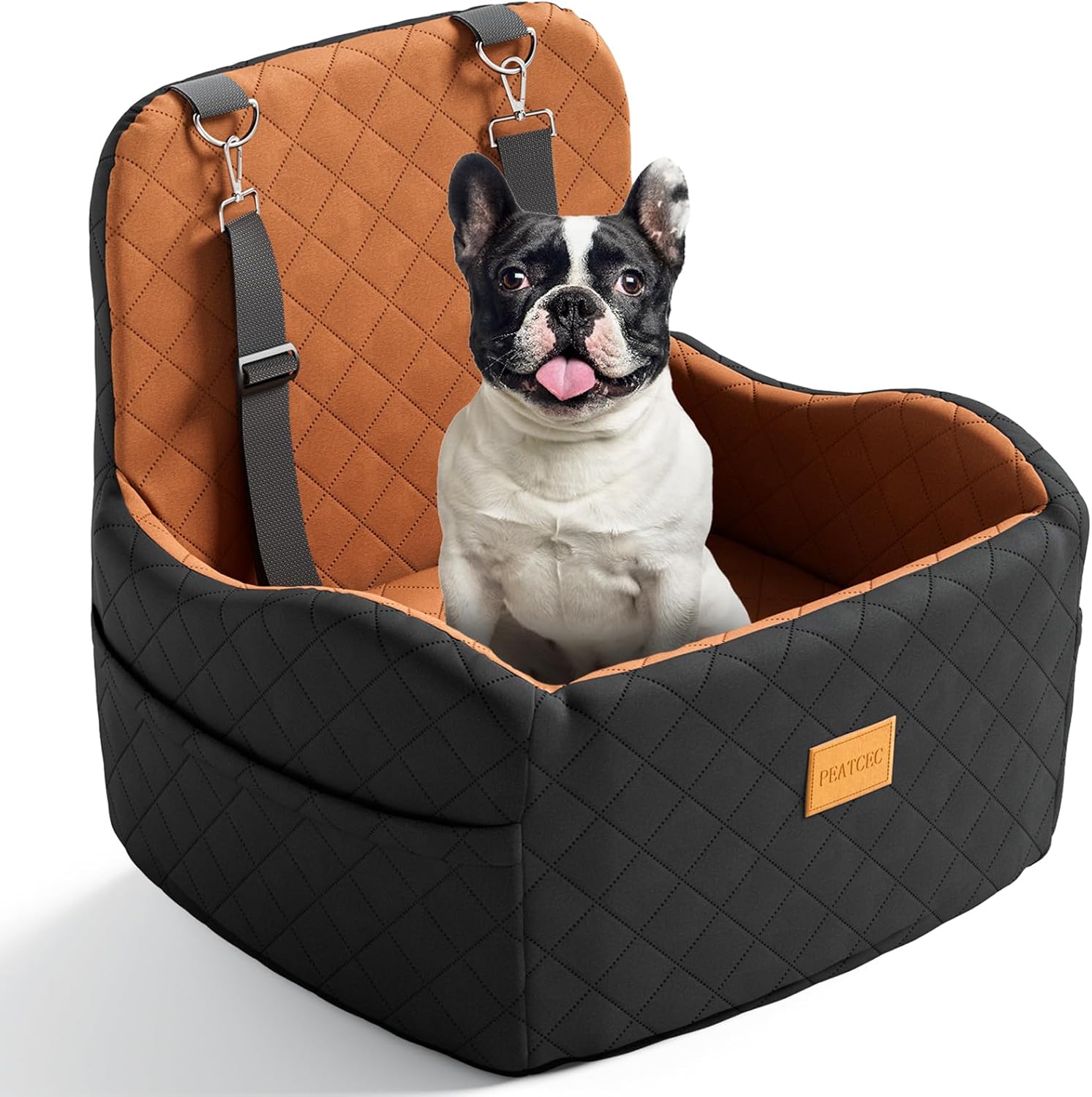 Dog Car Seat for Small/Medium Dogs Under 35lbs, Detachable & Washable Elevated Pet Travel Bed, 2 Storage Pockets & Safety Belt, Anti-Slip Base, Dog Booster Car Seat with Seamless Bottom Design