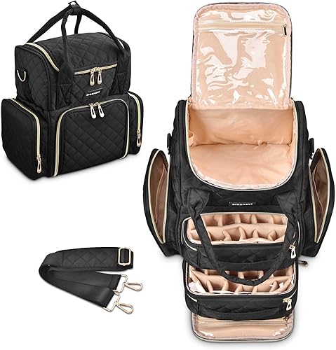 BYOOTIQUE Estuche de esmalte de uñas de doble capa, organizador de almacenamiento de suministros de arte de uñas, estuche de transporte, bolsa de