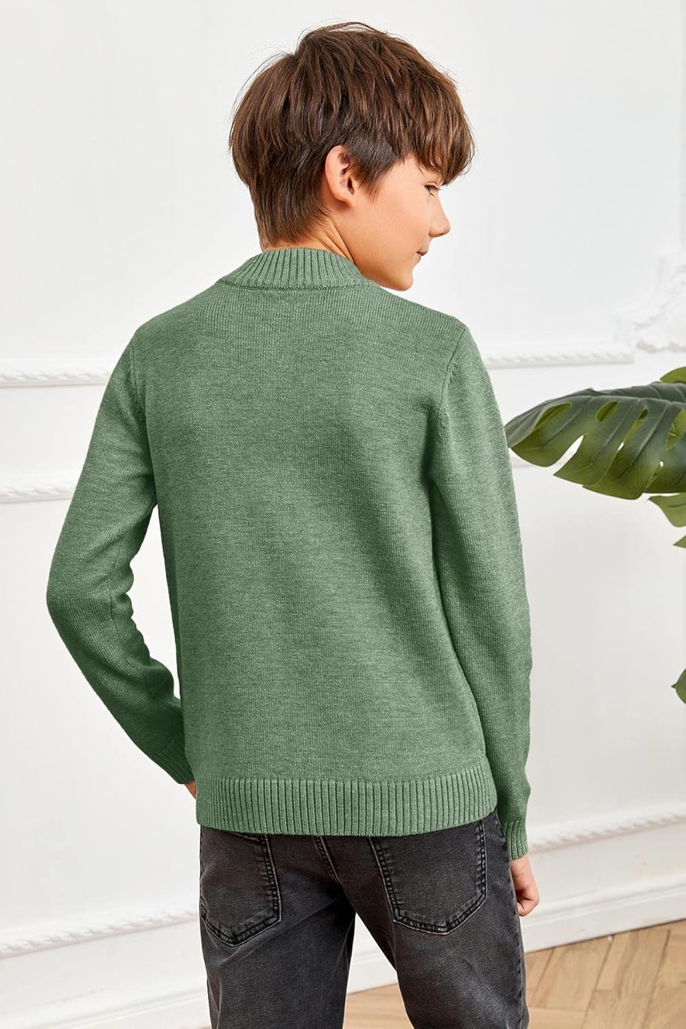 GAMISOTE Boys Sweater Quarter Zip Up Chunky Knit Mock Neck Warm Pullver Kids Knitwear - Image 6