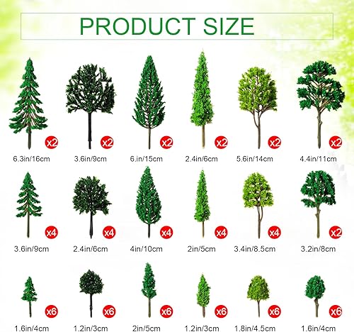 Miniatura 2 de Skylety 70 árboles modelo de 1.2 a 6.3 pulgadas, modelo mixto, tren, paisaje, arquitectura, árboles falsos para manualidades, modelo de