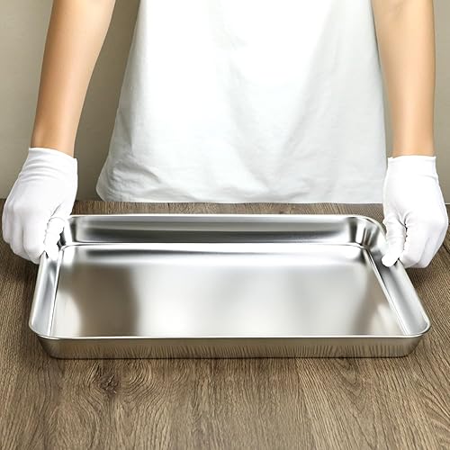 Miniatura 17 de QWORK Bandeja quirúrgica de acero inoxidable, para instrumentos médicos, tatuaje, suministros quirúrgicos, 15 3/4 "x 11-13/16" × 15/16", bandeja 1