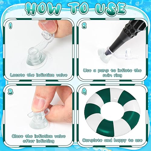 Miniatura 4 de Flotadores de piscina jumbo de 47.24 pulgadas, anillo de natación grande a rayas de color verde oscuro, tubo inflable para piscina de adultos,