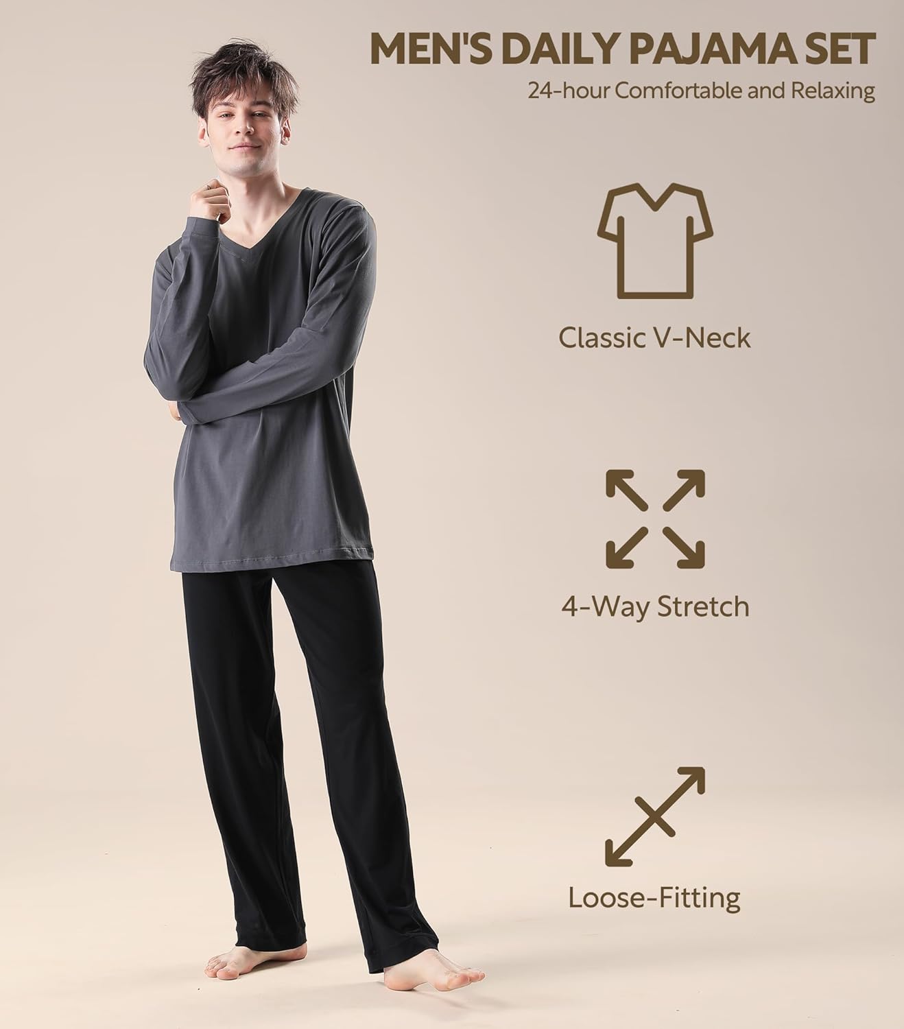 DAVID ARCHY Men's Pajamas Set Soft Cotton pajamas for men Comfy Loungewear Pjs with Pockets - Image 3