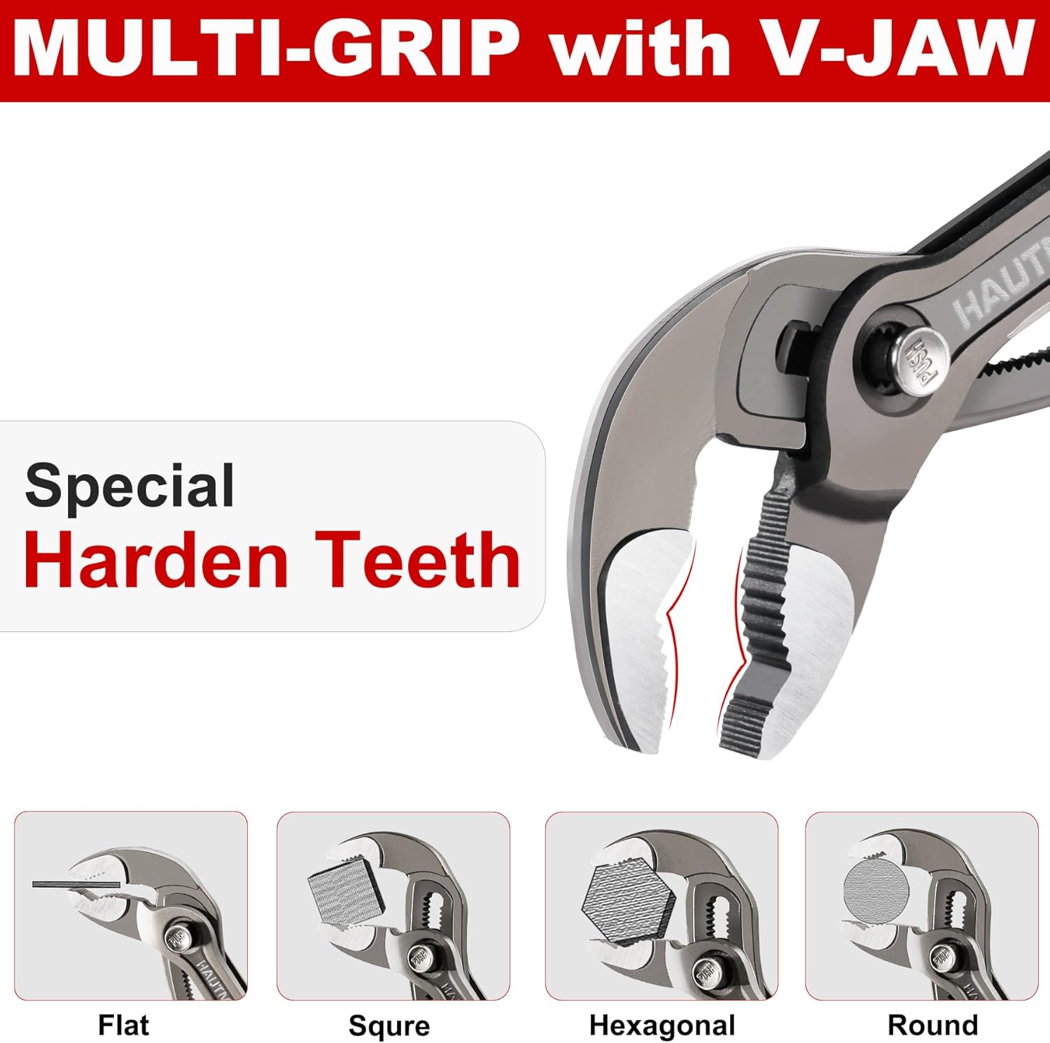 HAUTMEC 3 PCS Water Pump Pliers Set, Fast Adjustable Tongue and Groove Joint Pliers Tool Set,V-Jaw with Comfort Grips, 7 10 12Inch Plier Rust-Proof CRV Steel Construction for Plumbing HT0370-PL