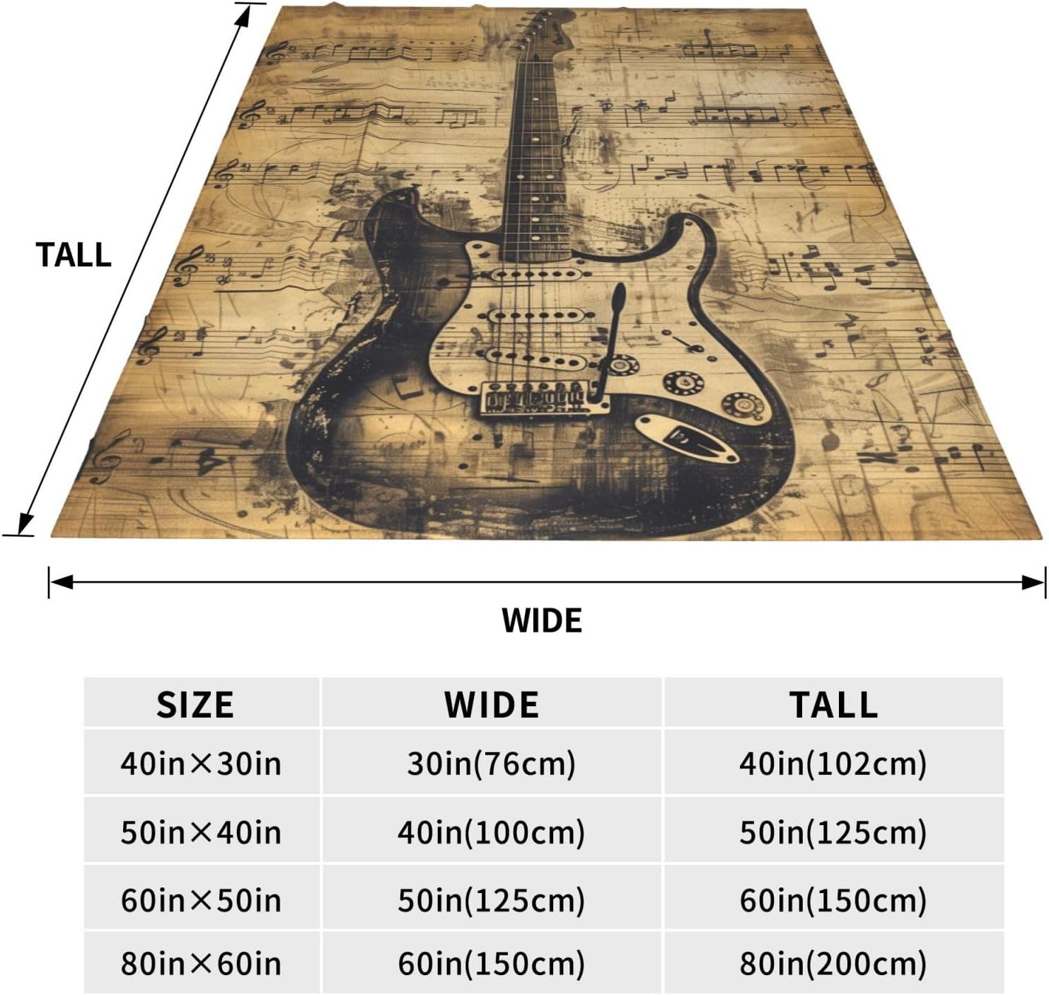 Vintage Guitar Blanket for Kids Women Adults, Music Lover Throw Blankets, Soft Lightweight Fleece for Bed Sofa Home Living Room Decor, Birthday Gifts, 50x60in