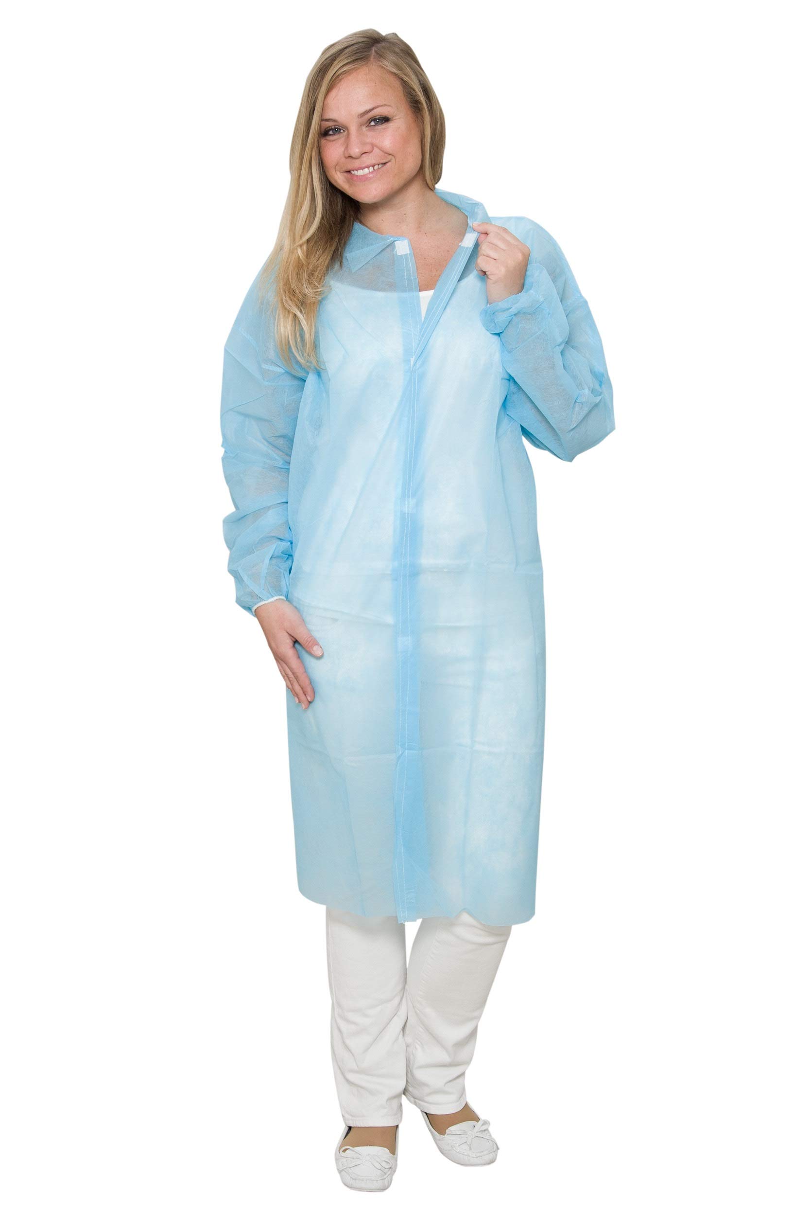 100 camicetti usa e getta in tessuto non tessuto, taglia XXL, azzurro, con chiusure in velcro – adatto per uso alimentare (camice per visitatori, tessuto non tessuto), marca: BICAP