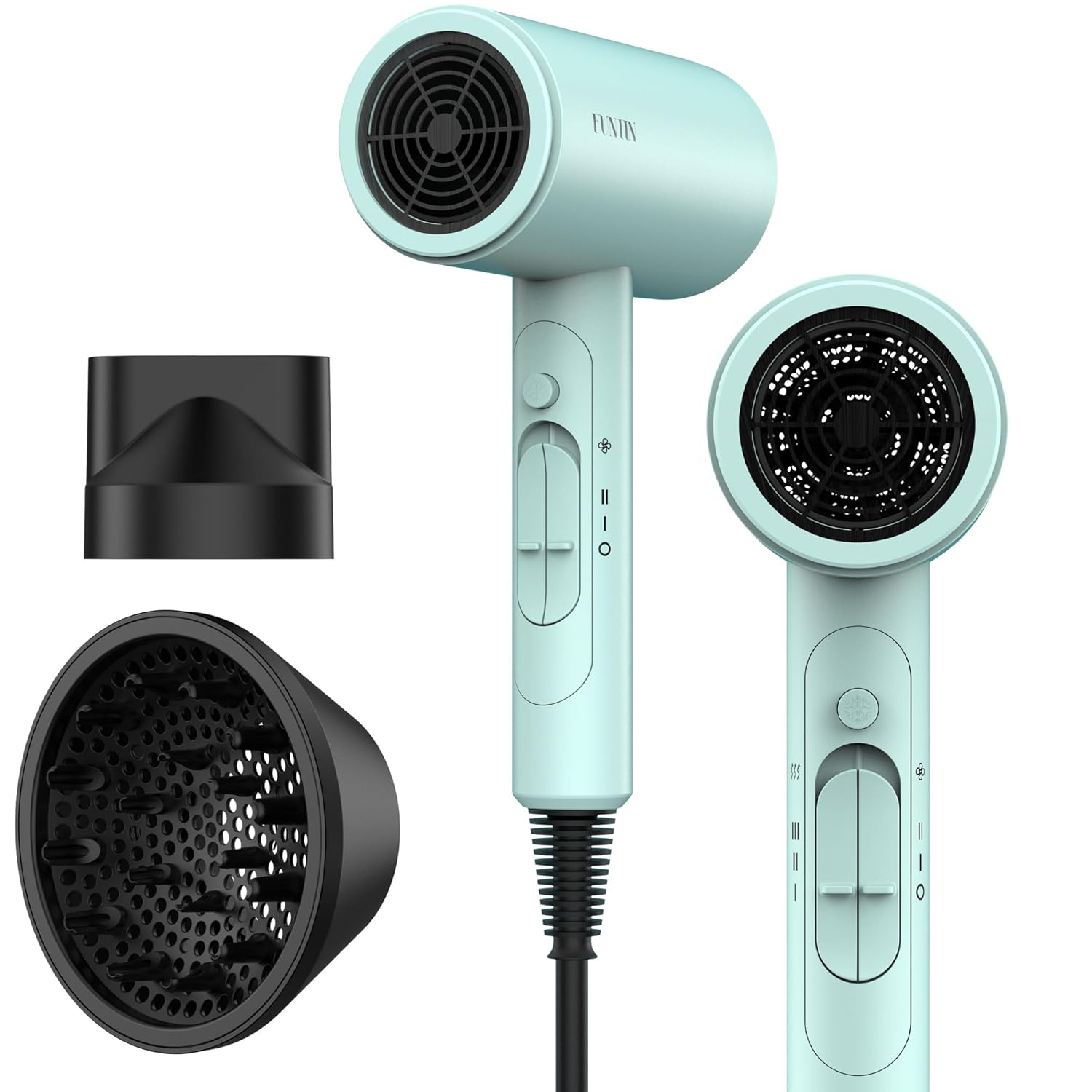 Funtin Hair Dryer Blow Dryer with Diffuser Brush Comb 1800W Full Accessories for Women Professional Tifunny Blue