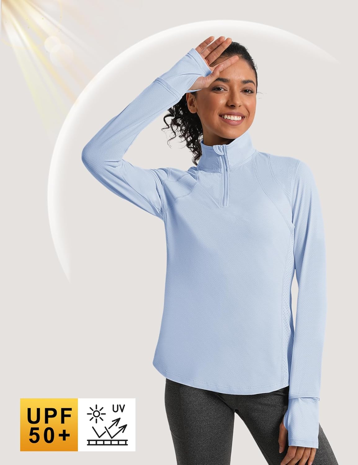 IECCP Womens Long Sleeve Golf Shirts Sun Protection 1/4 Zip Pullover Summer Quick Dry Athletic Hiking Running Workout Tops