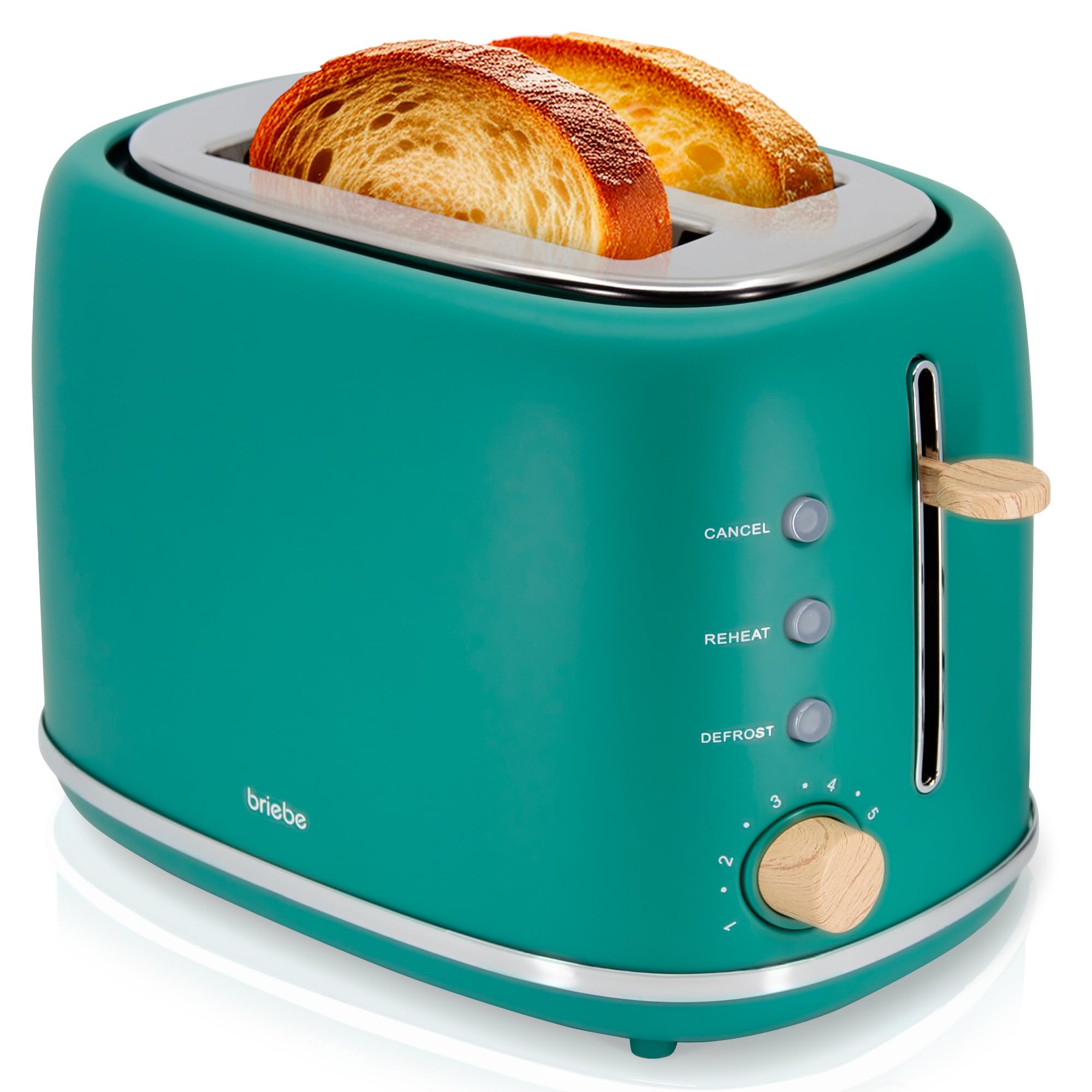briebe Nordic Ensemble Grille Pain 2 Fentes Tranches Larges, 6 Niveaux de Dorage + Bouilloire Induction Sifflante 2,3L, Acier Inoxydable, sans BPA, Pack Petit Déjeuner, Design Nordique, Vert