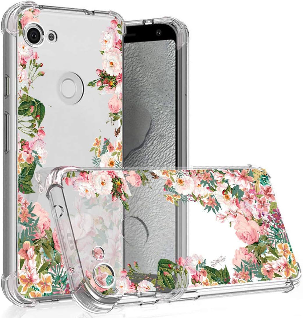 Osophter Pixel 3a Case Flower Floral Full-Body Protective Girls Cover for Google Pixel 3a(Small Rose)
