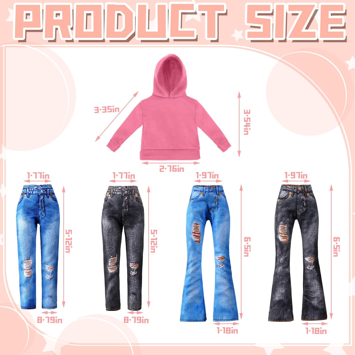 Bencailor 8 Pieces Doll Clothes Girl Accessories Cotton Sweaters Denim Pants Regular Outfit Clothing(Lemon Green, Blue, Pink, Purple,11.5 Inch Doll)