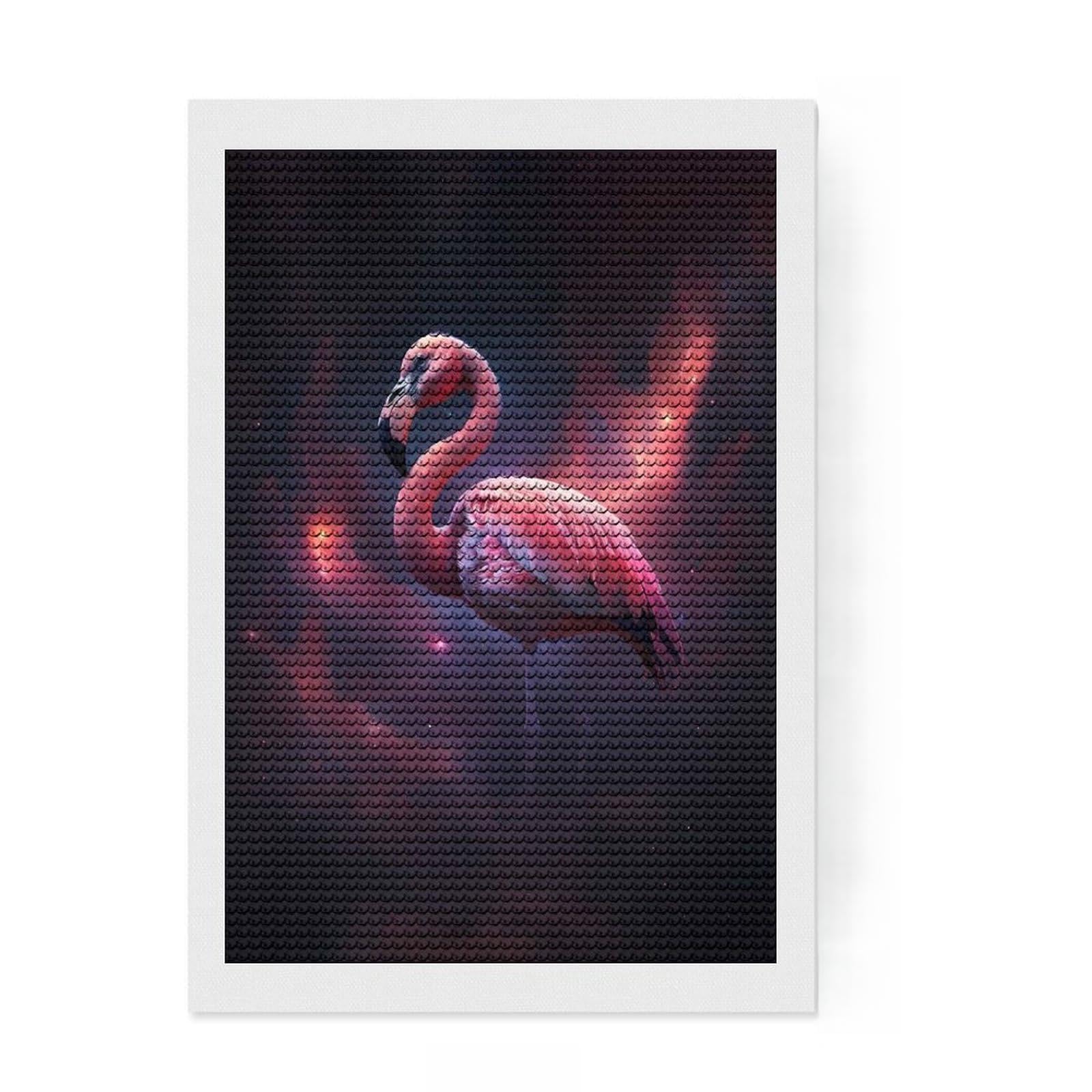 Junmoney Space Flamingo Round Drill Diamond Painting 8"x12", Decorate Your Room, Sparkling Round Gems, Adhesive Canvas, Bedroom Decor